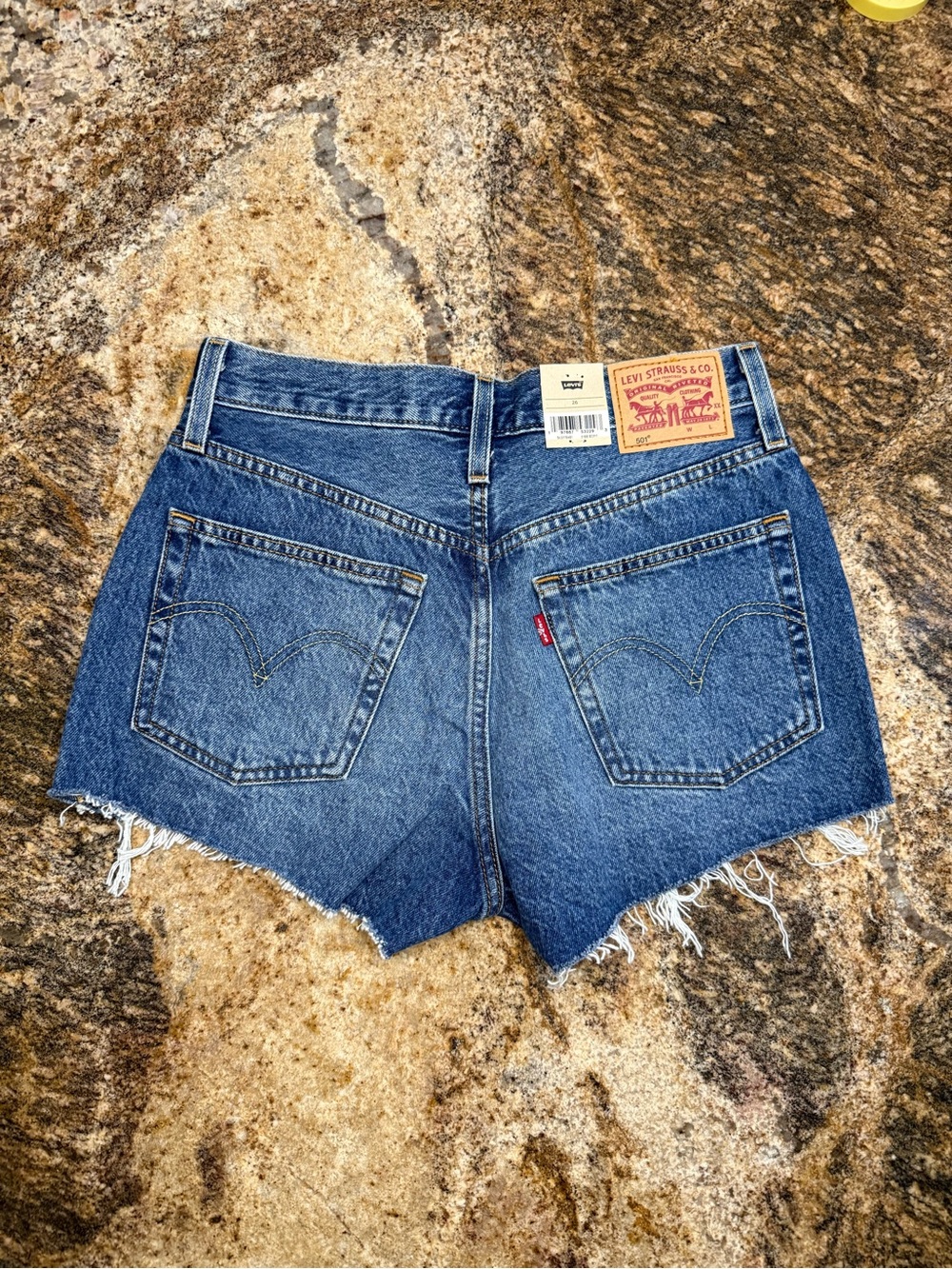Levi's Blue Distressed High-Rise Jean Shorts - Picture 2 of 5